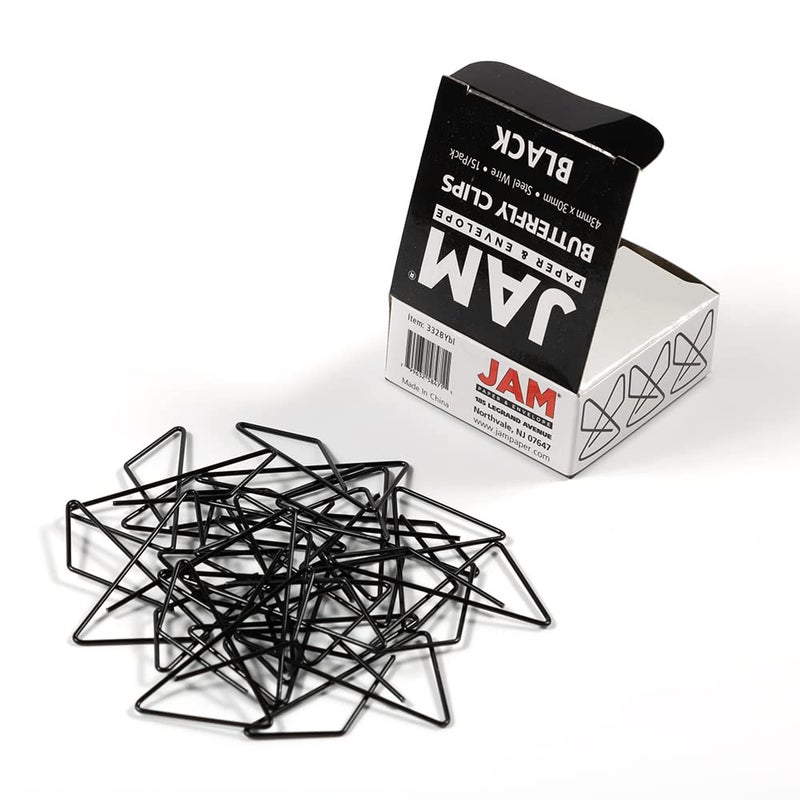 JAM PAPER Colorful Butterfly Clips - Black Paper Clamps - 15/Pack - Image 3